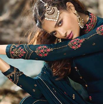 Dark-turquoise embroidered faux georgette salwar 2