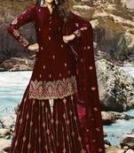 Maroon embroidered faux georgette salwar