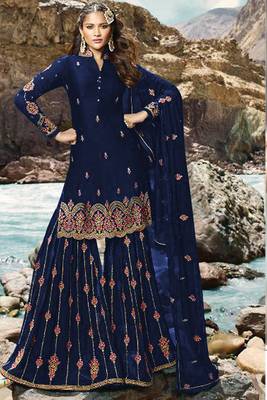 Blue embroidered faux georgette salwar 1