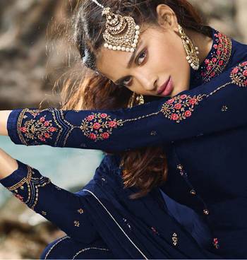 Blue embroidered faux georgette salwar 2