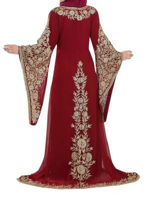 red georgette moroccan islamic dubai kaftan farasha aari and stone work dress 3