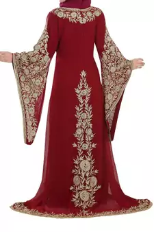 red georgette moroccan islamic dubai kaftan farasha aari and stone work dress