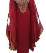 red georgette moroccan islamic dubai kaftan farasha zari and stone work dress