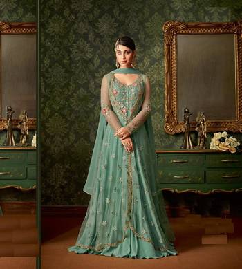 Firozi embroidered net semi stitched salwar with dupatta 1