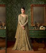 mustard embroidered net semi stitched salwar with dupatta