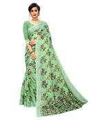 Parrot green printed linen saree with blouse