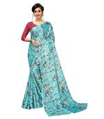 Sky blue printed linen saree with blouse