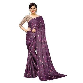 Wine printed linen saree with blouse 1