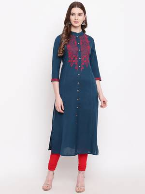 Navy-blue embroidered cotton embroidered-kurtis 1