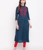 Navy-blue embroidered cotton embroidered-kurtis