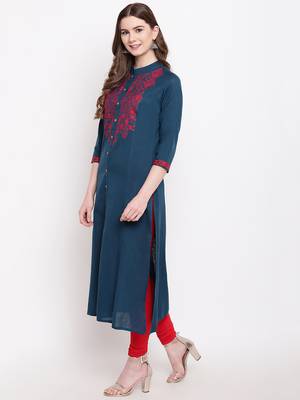 Navy-blue embroidered cotton embroidered-kurtis 2