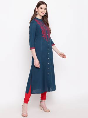 Navy-blue embroidered cotton embroidered-kurtis 3