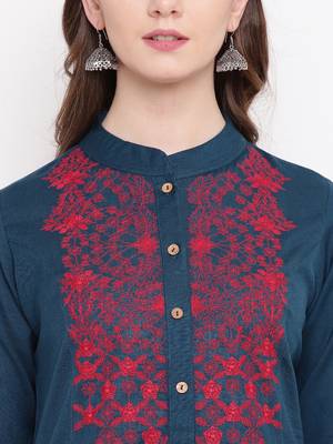 Navy-blue embroidered cotton embroidered-kurtis 5