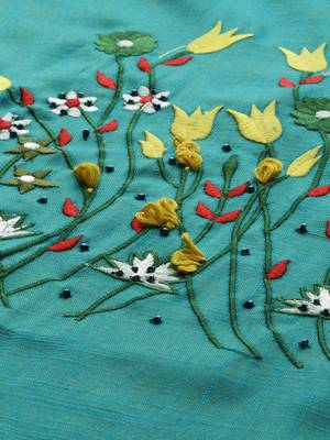 Turquoise embroidered rayon ethnic-kurtis 5