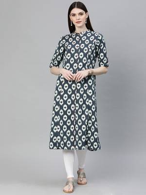 Grey printed cotton ethnic-kurtis 1