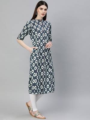 Grey printed cotton ethnic-kurtis 2