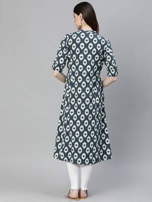 Grey printed cotton ethnic-kurtis 3