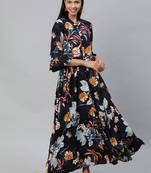 Blue printed rayon long-kurtis