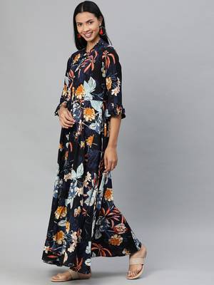 Blue printed rayon long-kurtis 2