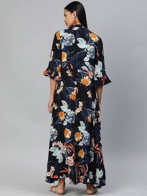 Blue printed rayon long-kurtis 3