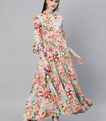 Multicolor printed rayon long-kurtis