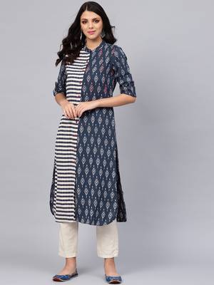 Blue printed cotton ethnic-kurtis 1
