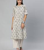 Cream printed cotton ethnic-kurtis
