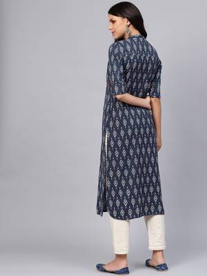 Blue printed cotton ethnic-kurtis 4