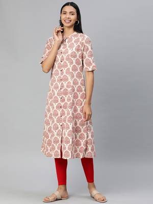 Cream printed cotton ethnic-kurtis 1