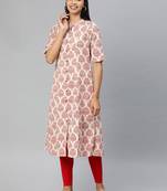 Cream printed cotton ethnic-kurtis
