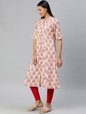 Cream printed cotton ethnic-kurtis 2