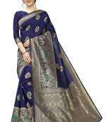 Blue woven banarasi silk saree with blouse