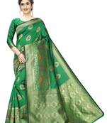 Green woven banarasi silk saree with blouse
