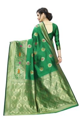 Green woven banarasi silk saree with blouse 3