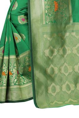 Green woven banarasi silk saree with blouse 4