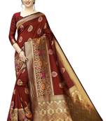 Maroon woven banarasi silk saree with blouse