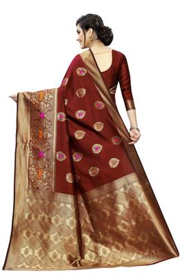 Maroon woven banarasi silk saree with blouse 3