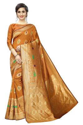 Mustard woven banarasi silk saree with blouse 1