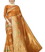 Mustard woven banarasi silk saree with blouse