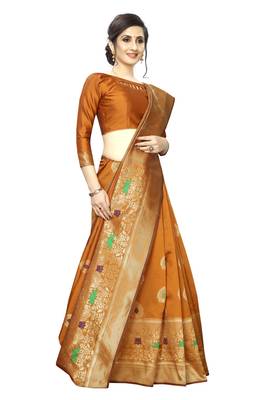 Mustard woven banarasi silk saree with blouse 2