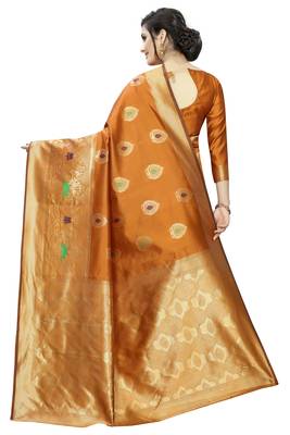 Mustard woven banarasi silk saree with blouse 3