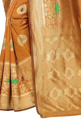 Mustard woven banarasi silk saree with blouse 4