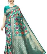 Turquoise woven banarasi silk saree with blouse