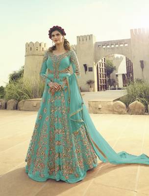 Sky-blue embroidered santoon salwar 1