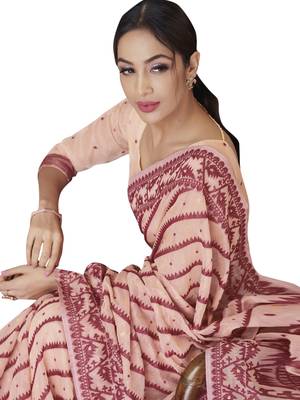 Pink woven art silk saree with blouse 2