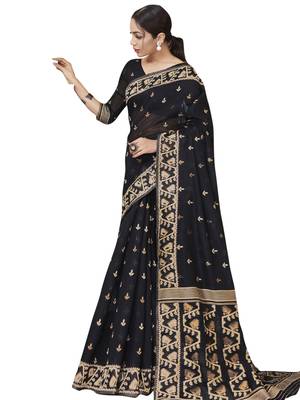 Black woven art silk saree with blouse 1