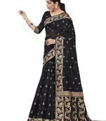 Black woven art silk saree with blouse