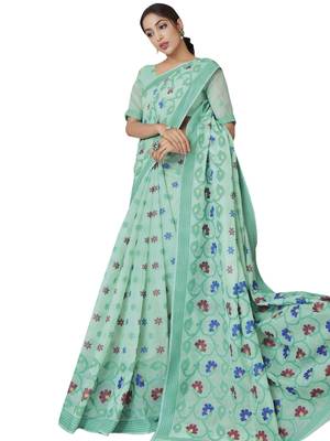 Green woven art silk saree with blouse 1