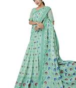 Green woven art silk saree with blouse
