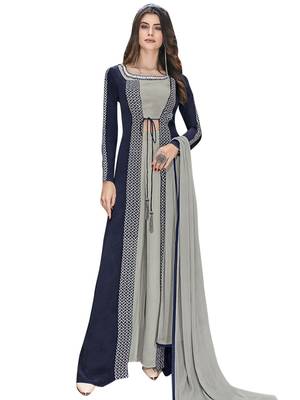 Navy blue embroidered crepe salwar 1